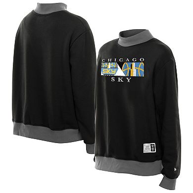 Women's New Era Black Chicago Sky Split Cropped Mock Neck Sweatshirt