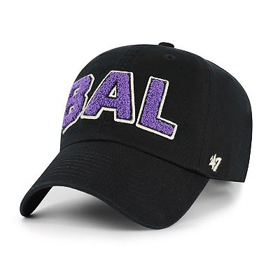 Women's '47 Black Baltimore Ravens Zoey Clean Up Adjustable Hat