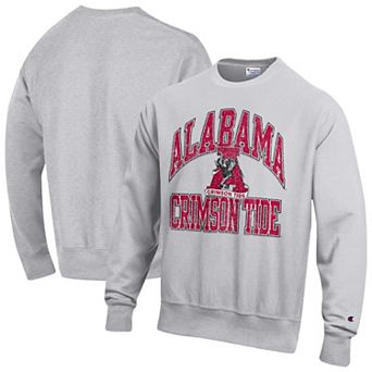 Men's Champion Gray Alabama Crimson Tide Distressed Arch Over Logo Reverse Weave Crew Neck Sweatshirt