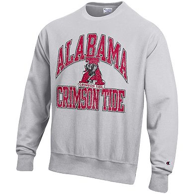 Men's Champion Gray Alabama Crimson Tide Distressed Arch Over Logo Reverse Weave Crew Neck Sweatshirt