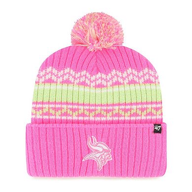 Girls Youth '47 Pink Minnesota Vikings Polar Vortex Cuffed Knit Hat with Pom