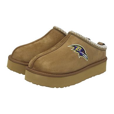 Women's Cuce Tan Baltimore Ravens Chestnut Slip On Boots with Crystal Logo