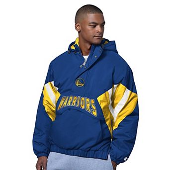 Men's Starter Royal Golden State Warriors The Line Up Oxford Crinkle Half-Zip Hooded Jacket