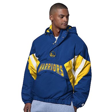 Men's Starter Royal Golden State Warriors The Line Up Oxford Crinkle Half-Zip Hooded Jacket