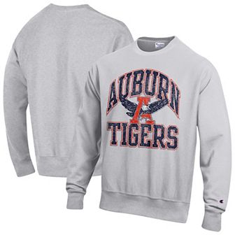 Men's Champion Gray Auburn Tigers Distressed Arch Over Logo Reverse Weave Crew Neck Sweatshirt