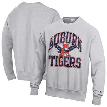 Men's Champion Gray Auburn Tigers Distressed Arch Over Logo Reverse Weave Crew Neck Sweatshirt