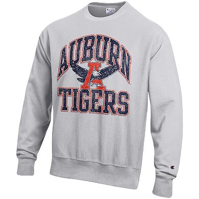 Men's Champion Gray Auburn Tigers Distressed Arch Over Logo Reverse Weave Crew Neck Sweatshirt