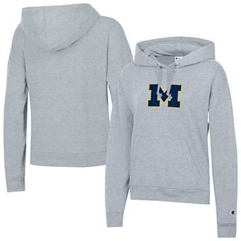 Women's Champion Gray Michigan Wolverines Powerblend Fleece Pullover Hoodie