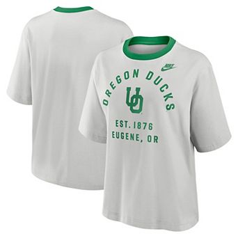 Women's Nike Gray Oregon Ducks Legacy Arch Script Boxy T-Shirt