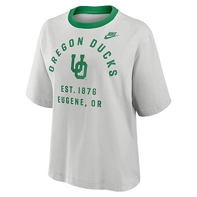 Women's Nike Gray Oregon Ducks Legacy Arch Script Boxy T-Shirt