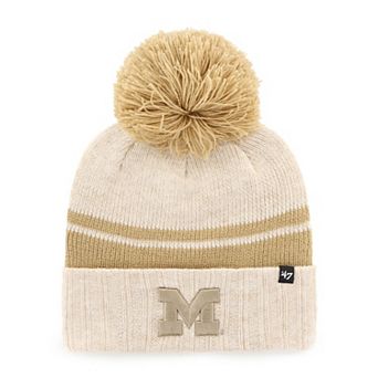 Women's '47 Natural Michigan Wolverines Core & Inline Latte Cuffed Knit Hat with Pom
