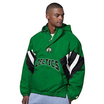 Men's Starter Green Boston Celtics The Line Up Oxford Crinkle Half-Zip Hooded Jacket