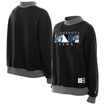 Women's New Era Black Minnesota Lynx Split Cropped Mock Neck Sweatshirt