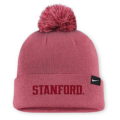 Men's Nike Pink Stanford Cardinal Primetime Peak Campus Cuffed Knit Hat with Pom