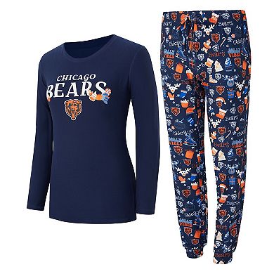 Women's Concepts Sport Navy Chicago Bears Chesnut Long Sleeve T-Shirt and Pant Sleep Set