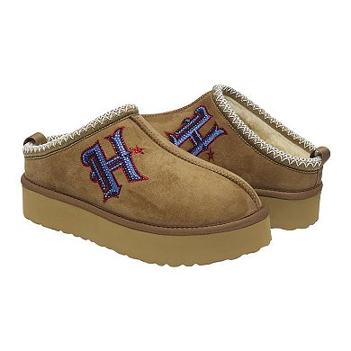 Women's Cuce Tan Houston Texans Chestnut Slip On Boots with Crystal Logo