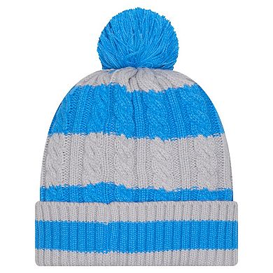 Women's New Era Blue Detroit Lions Braided Cuffed Knit Hat with Pom