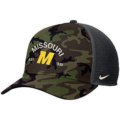 Men's Nike Camo Missouri Tigers 2025 Military Appreciation Rise Adjustable Trucker Hat