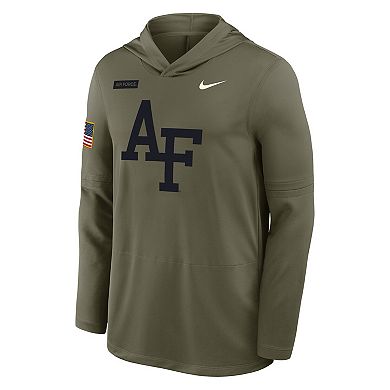 Men's Nike Olive Air Force Falcons 2025 Military Appreciation Dri-FIT Long Sleeve Hoodie T-Shirt