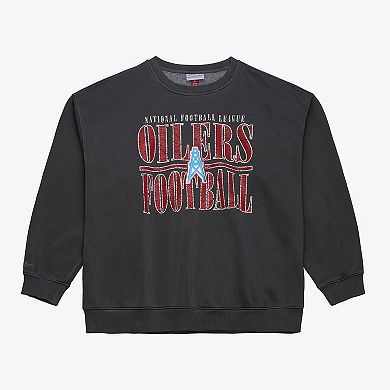 Men's Mitchell & Ness Black Tennessee Oilers Downtown Crew Vintage Logo Sweatshirt