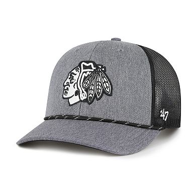 Men's '47 Gray Chicago Blackhawks Carbon Rope Trucker Adjustable Hat