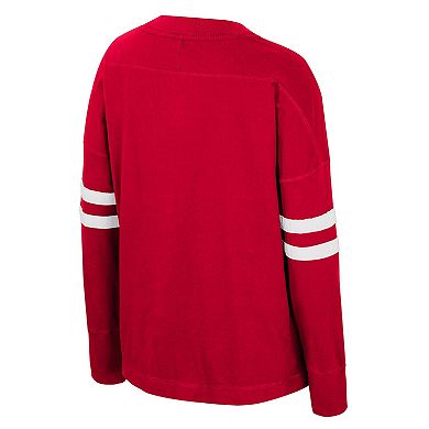 Women's Colosseum Red Wisconsin Badgers Oversized Violet Distressed V-Neck Long Sleeve T-Shirt