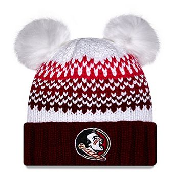 Women's New Era Garnet Florida State Seminoles Double Pom & Print Cuffed Knit Hat