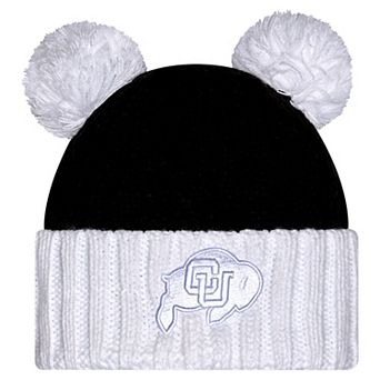 Women's New Era Black Colorado Buffaloes Tonal Cuffed Knit Hat with Double Poms