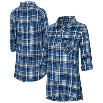 Women's Concepts Sport Navy Dallas Cowboys Laney Plaid Tri-Blend Full-Button Nightshirt