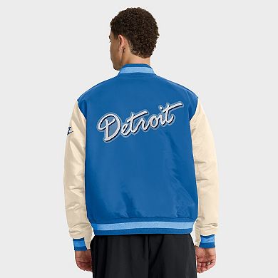Men's Nike Blue/Cream Detroit Lions Rewind Legacy Full-Snap Bomber Jacket