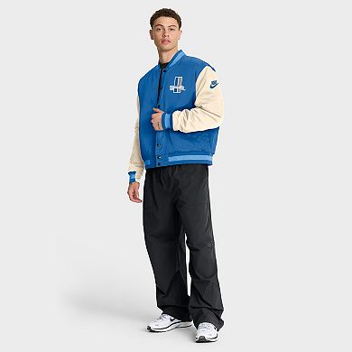 Men's Nike Blue/Cream Detroit Lions Rewind Legacy Full-Snap Bomber Jacket