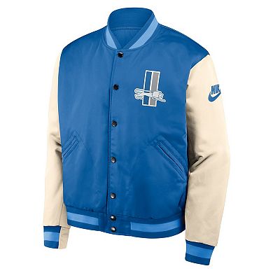 Men's Nike Blue/Cream Detroit Lions Rewind Legacy Full-Snap Bomber Jacket
