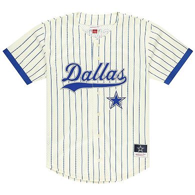 Men's Mitchell & Ness Emmitt Smith Cream Dallas Cowboys Name & Number Mesh Button-Up Baseball Jersey