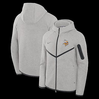 Men's Nike Heather Gray Minnesota Vikings Tech Fleece Raglan Full-Zip Windrunner Hoodie