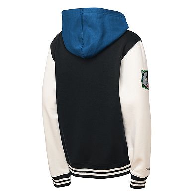Youth Mitchell & Ness Black Minnesota Timberwolves Hardwood Classics Courtside Fleece Full-Snap Hooded Jacket