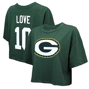 Women's Majestic Threads Jordan Love Green Green Bay Packers Swarovski Crystals Boxy Cropped Name & Number T-Shirt