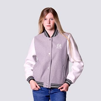 Women's Lusso Gray New York Yankees Celine Full-Snap Varsity Jacket
