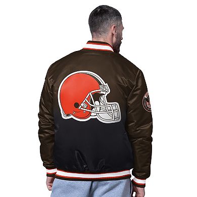 Men's Starter Brown Cleveland Browns Pass Rush Varsity Full-Snap Jacket