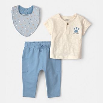 Baby Boy Carter's 3 pc Paw Print Top, Pant & Bib Set