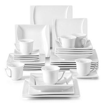 CARINA 30 pc Porcelain Dining Set, incl. Dinner, Dessert, Soup Plate, Cup, Saucer, for 6