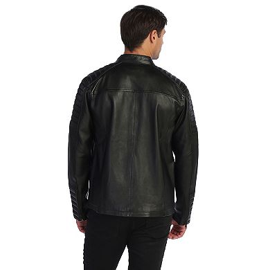 Gioberti Men's Stand Collar Motorcycle Leather Bomber Jacket