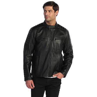 Gioberti Men's Stand Collar Motorcycle Leather Bomber Jacket