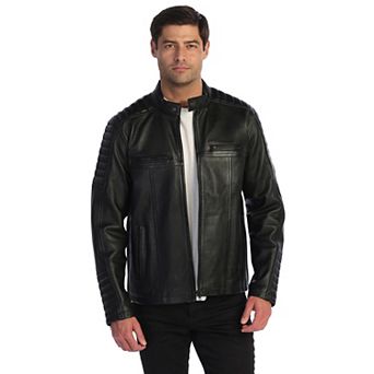 Gioberti Men's Stand Collar Motorcycle Leather Bomber Jacket