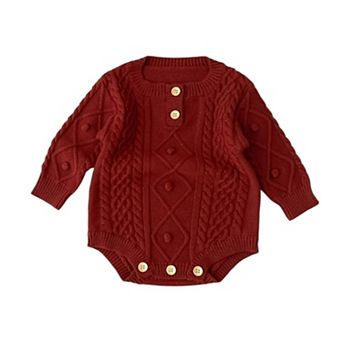 Baby Boys Copper Clay Knit Pom Romper