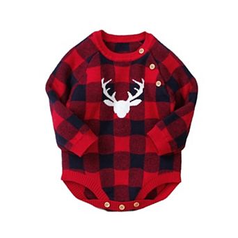 Baby Boys Plaid Knit Deer Romper