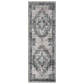 Oriental Machine Washable Area Rugs with Rubber Backing Low Pile Soft Non-Slip Throw Mat