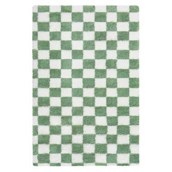 Modern Checkered Fluffy Rug for Bedroom, Ultra Soft Non-Slip Indoor Floor Fluffy Carpet