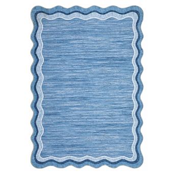 Modern Scalloped Washable Area Rug Non-Slip Non-Shedding Soft Floor Carpet, Low-Pile Foldable Rug