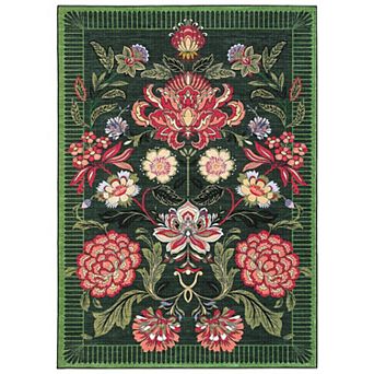 Washable Area Rugs for Living Room Non-Slip Vintage Floral Rugs, Low Pile Stain Resistant Carpet