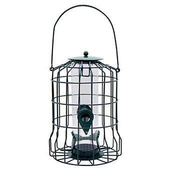 Squirrel-Proof Bird Feeder, Metal Cage Hanging Seed Feeder with 4 Ports, Green